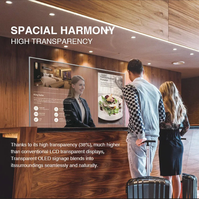 55'' 30'' Self Emission Capacitive Touch Display PCAP Table Stand Transparent OLED Signage